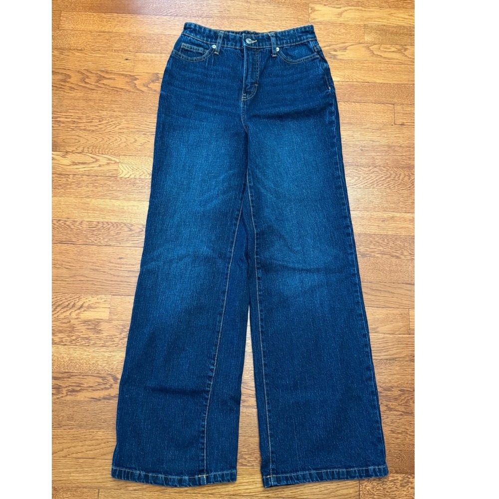 Free Assembly Womens Wide Leg High Rise Jeans Dark Wash Denim Size 0